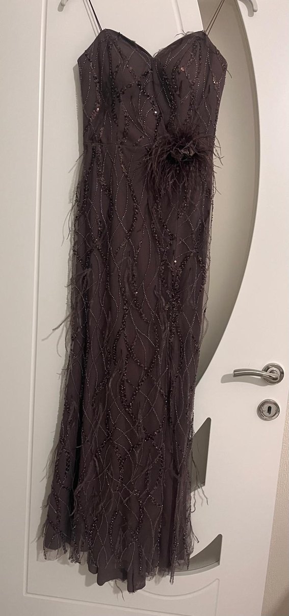 Kahverengi İşlemeli Uzun  Abiye - Görsel 4