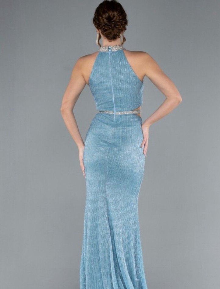 Parlak Mavi Drapeli Uzun Abiye Elbise - Görsel 2