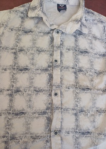 LC Waikiki Erkek Beyaz Gri Batik Desenli Keten Gömlek