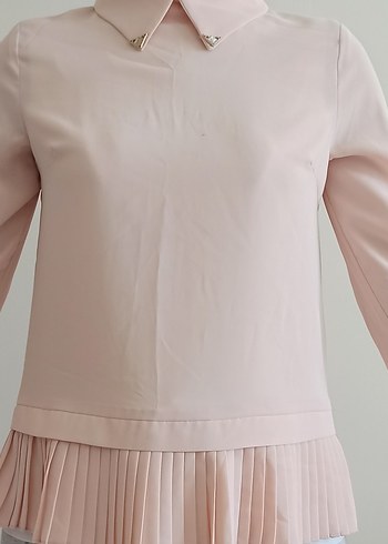 Toz pembe Piliseli Bluz - Görsel 4
