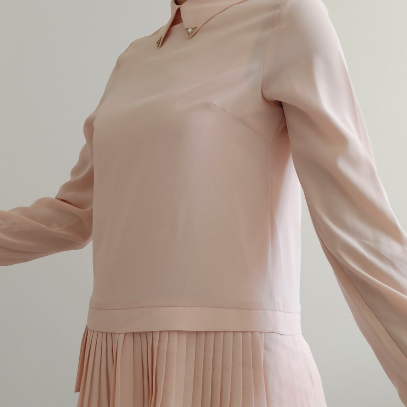 Toz pembe Piliseli Bluz - Görsel 3