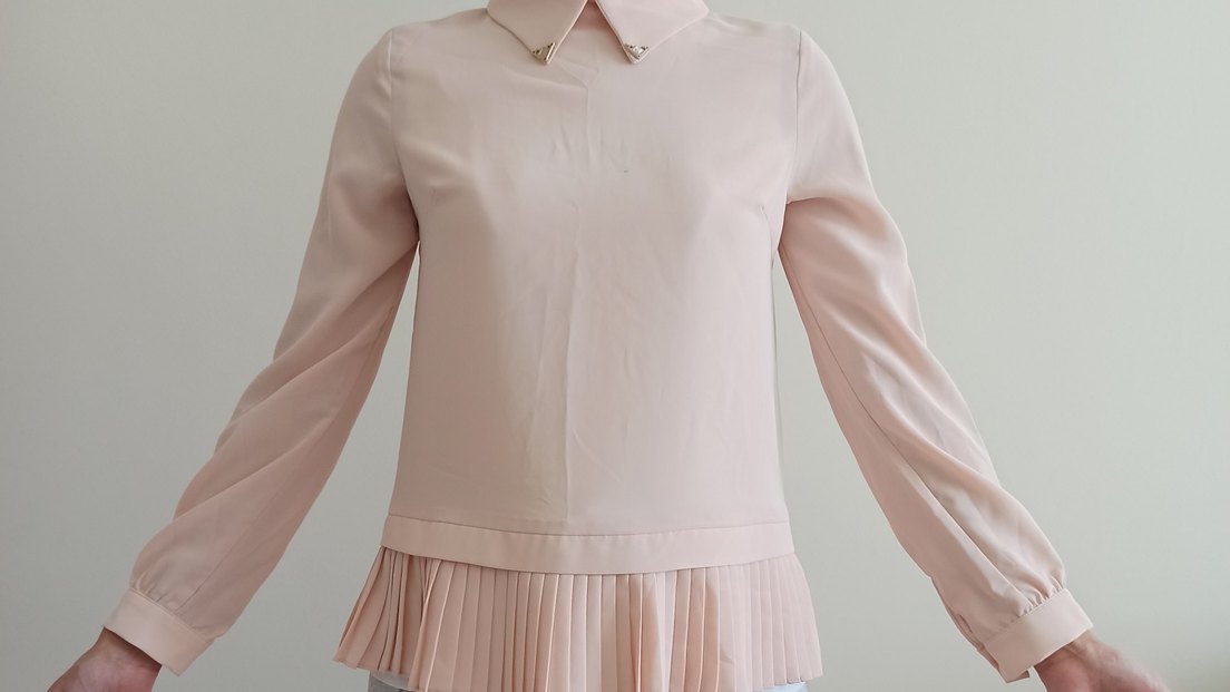 Toz pembe Piliseli Bluz - Görsel 4