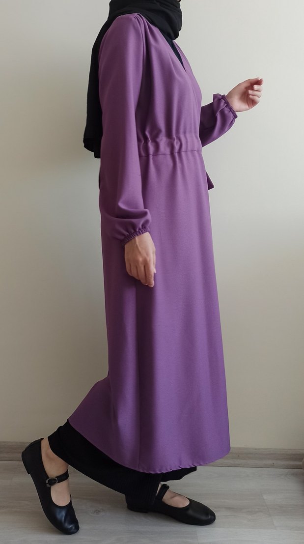 Mor Uzun Kap Tunik Notch Yaka - Görsel 3