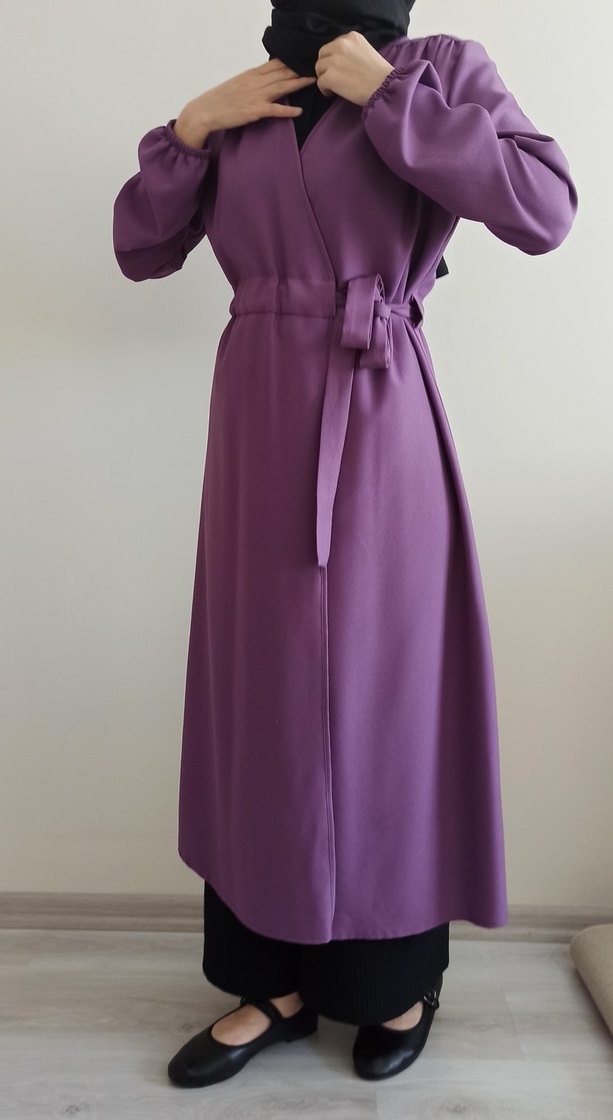 Mor Uzun Kap Tunik Notch Yaka - Görsel 2