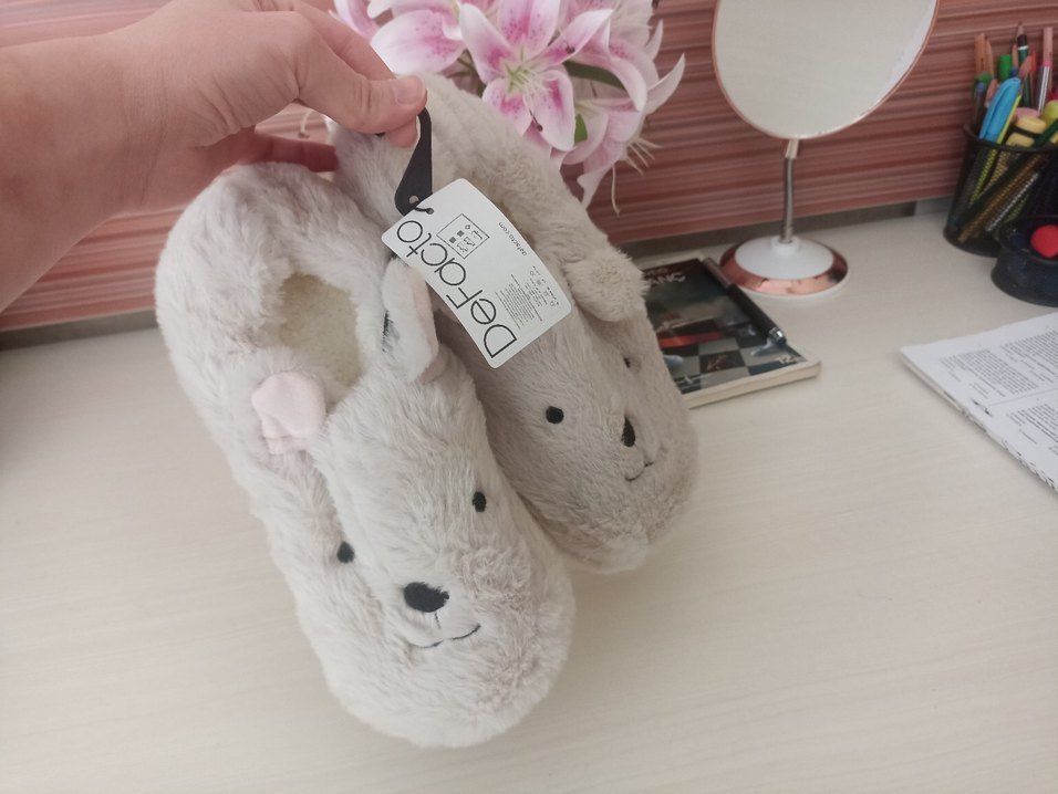 Beyaz Peluş Kız Çocuk Ev Terliği - Görsel 2