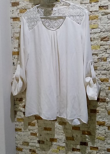 Ekolo Beyaz Dantel detaylı buluz - Görsel 8