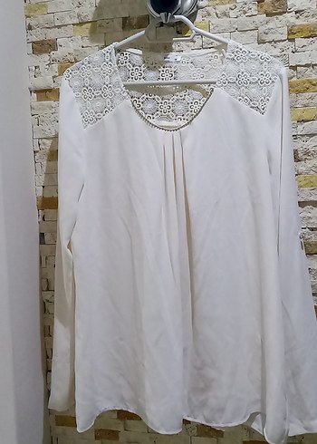 Ekolo Beyaz Dantel detaylı buluz - Görsel 3