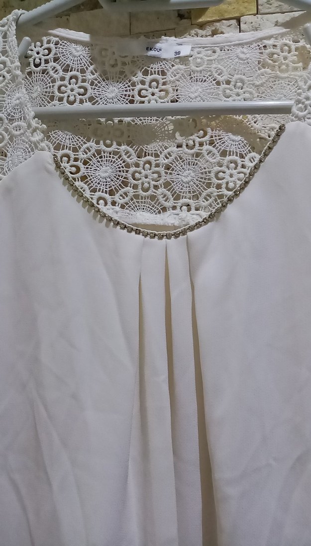 Ekolo Beyaz Dantel detaylı buluz - Görsel 5