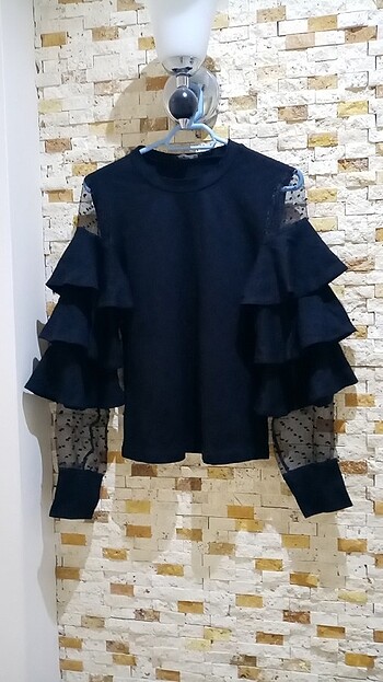 Kadın şık kolları dantel detaylı kazak - Görsel 3