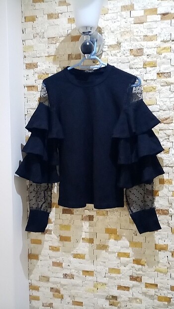 Kadın şık kolları dantel detaylı kazak - Görsel 4