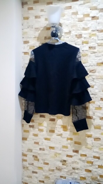 Kadın şık kolları dantel detaylı kazak - Görsel 5