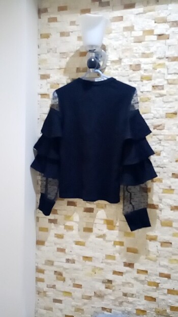 Kadın şık kolları dantel detaylı kazak - Görsel 6