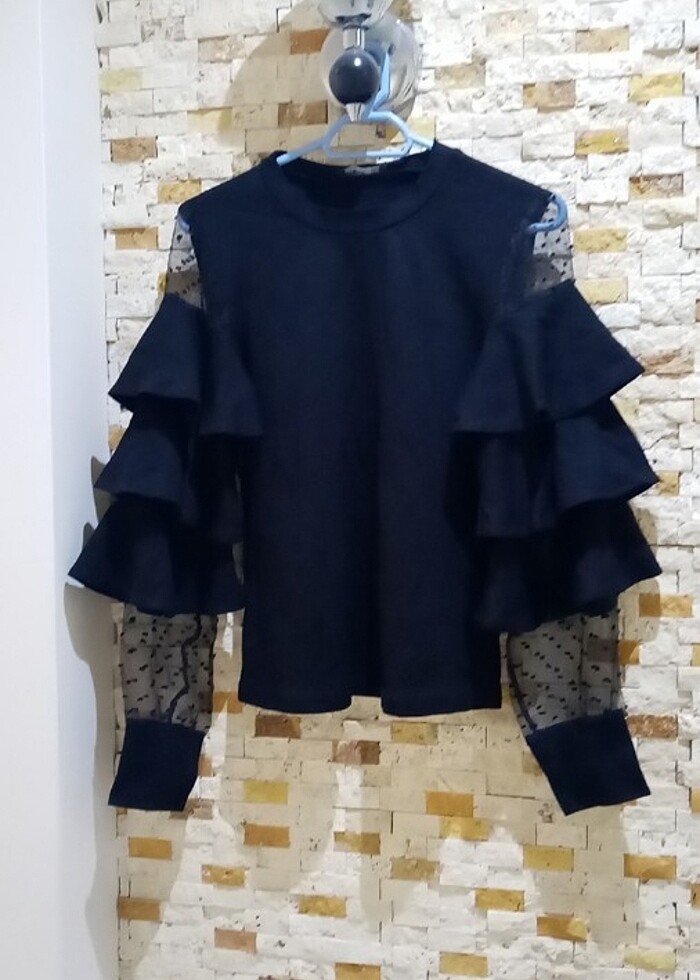 Kadın şık kolları dantel detaylı kazak  - Görsel 2