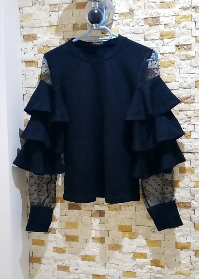 Kadın şık kolları dantel detaylı kazak  - Görsel 3