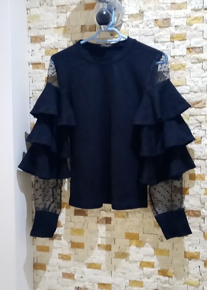 Kadın şık kolları dantel detaylı kazak  - Görsel 4