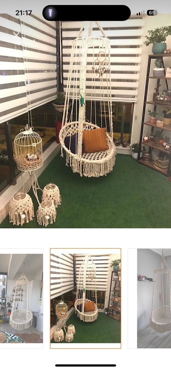 Makrome salıncak sepet- Ekru - Görsel 4