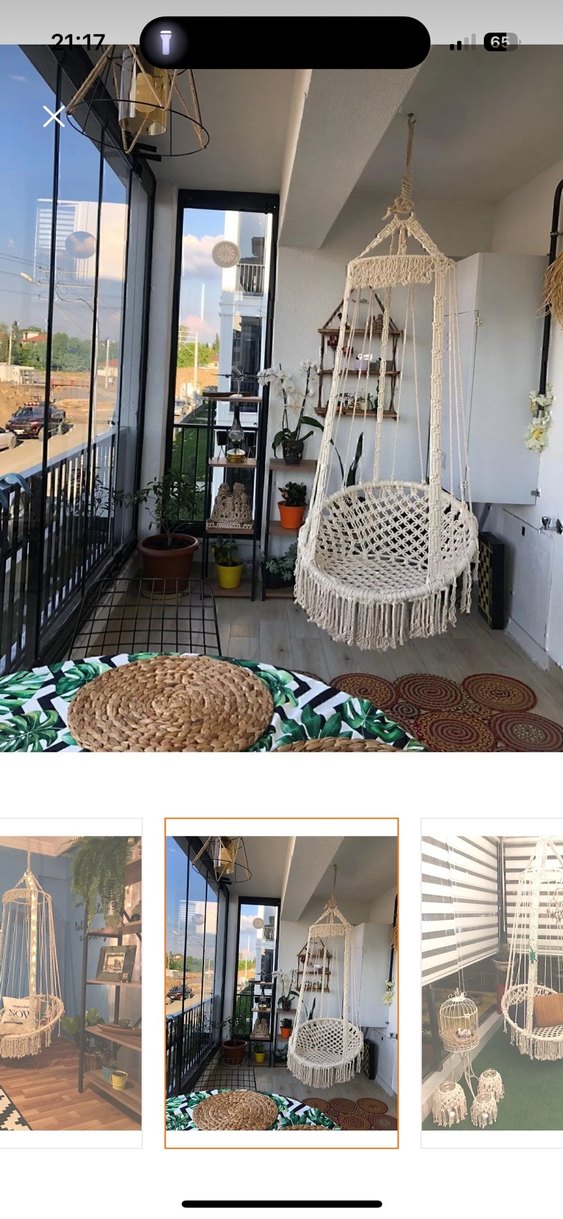 Makrome salıncak sepet- Ekru - Görsel 5