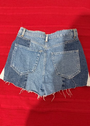 Kadın Bağlama Desenli Koyu Mavi Mini Kot Şort - Görsel 3