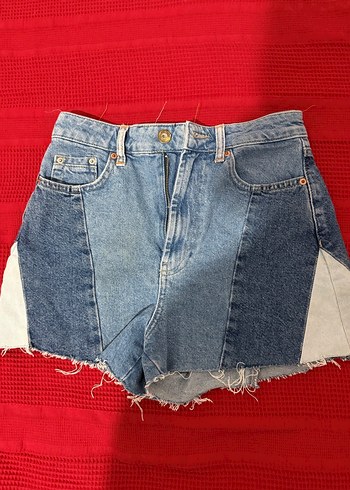 Kadın Bağlama Desenli Koyu Mavi Mini Kot Şort - Görsel 2