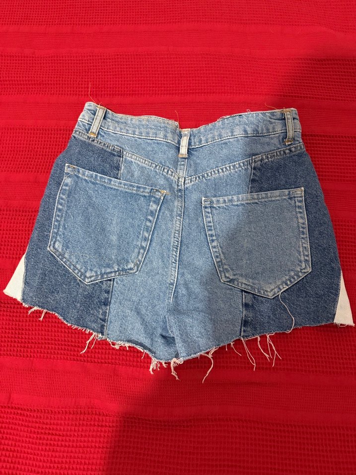 Kadın Bağlama Desenli Koyu Mavi Mini Kot Şort - Görsel 3