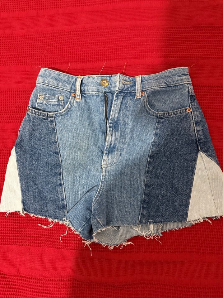 Kadın Bağlama Desenli Koyu Mavi Mini Kot Şort - Görsel 2