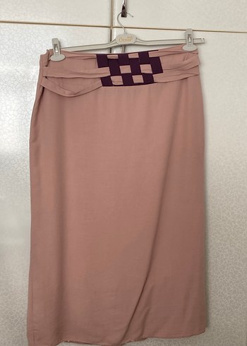 Bej Uzun Kadın Etek, Kemer Detaylı - Görsel 3