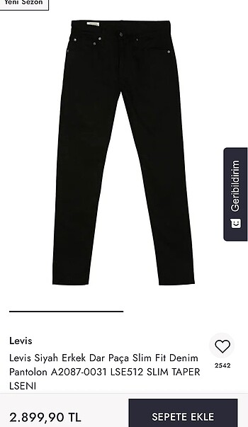 Levis Levis 512 erkek pantolon
