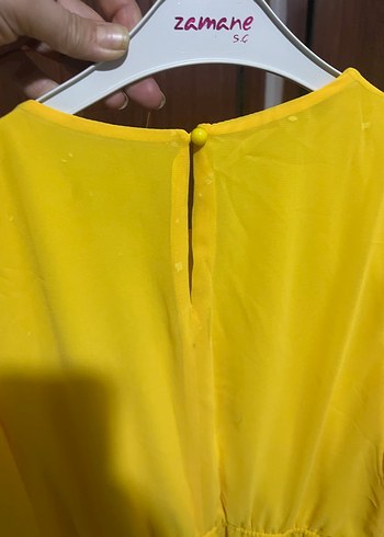 Sarı Midi Mini Elbise, Uzun Kollu, Fırfırlı - Görsel 3