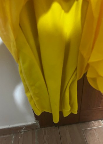 Sarı Midi Mini Elbise, Uzun Kollu, Fırfırlı - Görsel 7