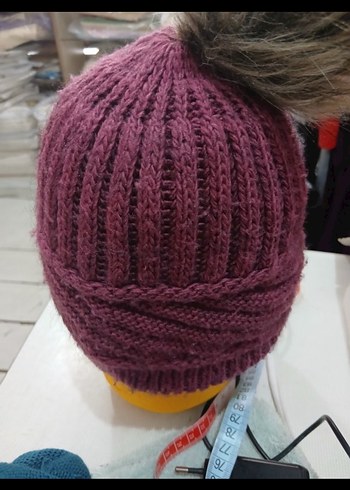 Bordo Örgü Kadın Bere Ponponlu - Görsel 2