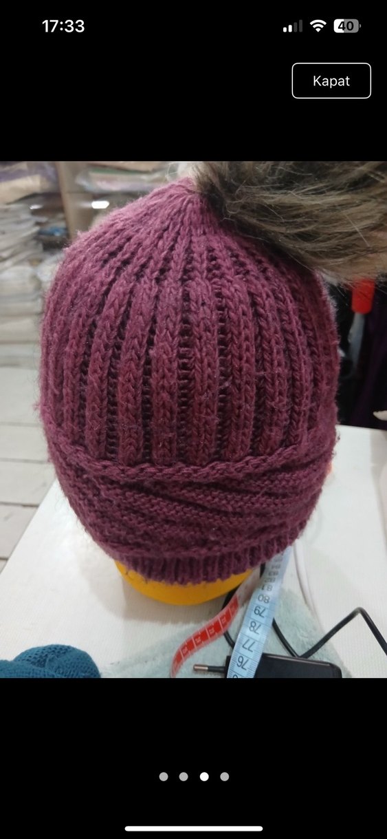 Bordo Örgü Kadın Bere Ponponlu - Görsel 2