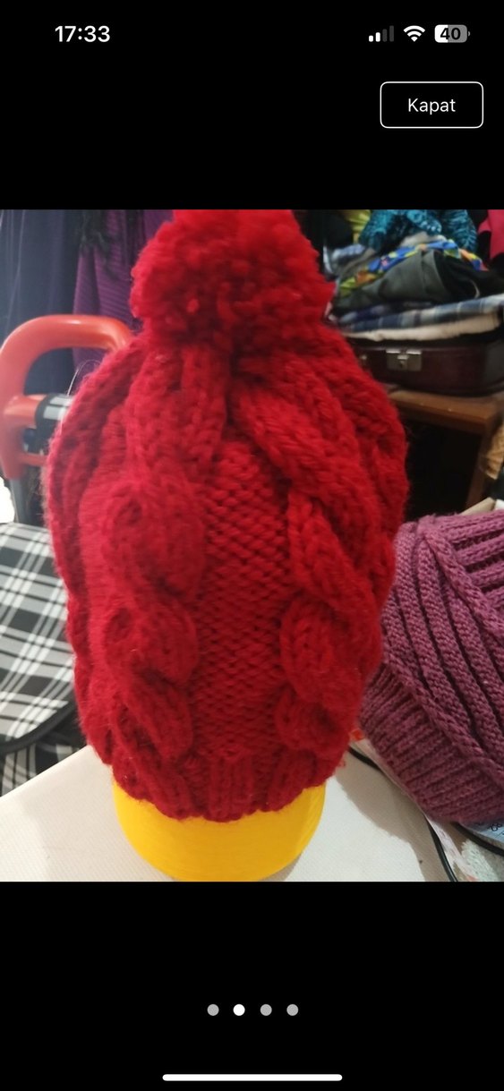 Kırmızı Örgü Kadın Bere - Görsel 2