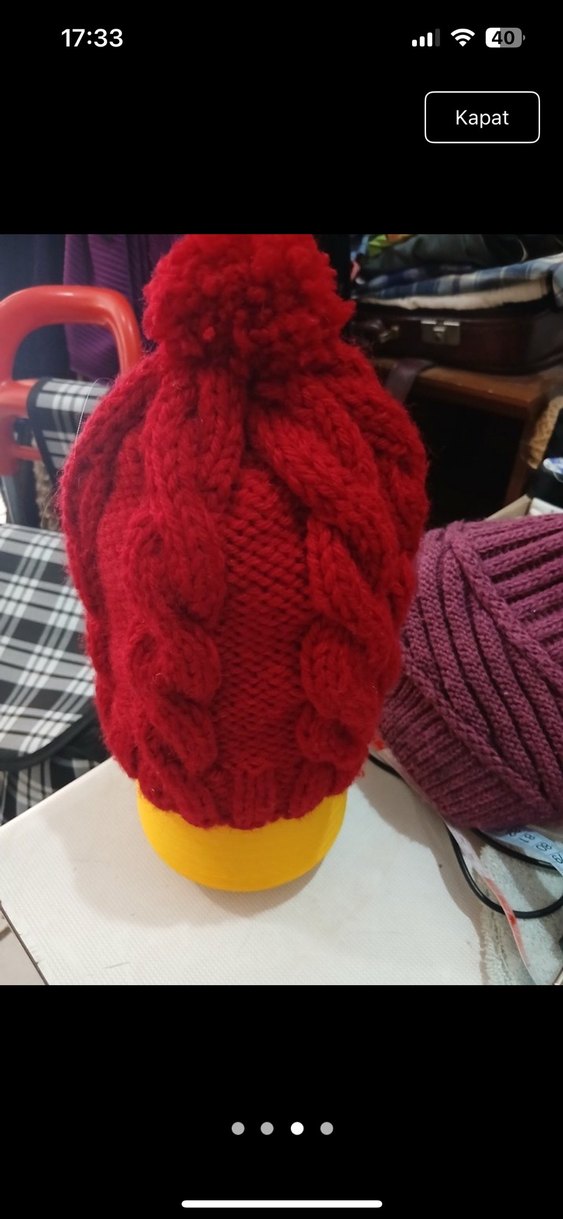 Kırmızı Örgü Kadın Bere - Görsel 3