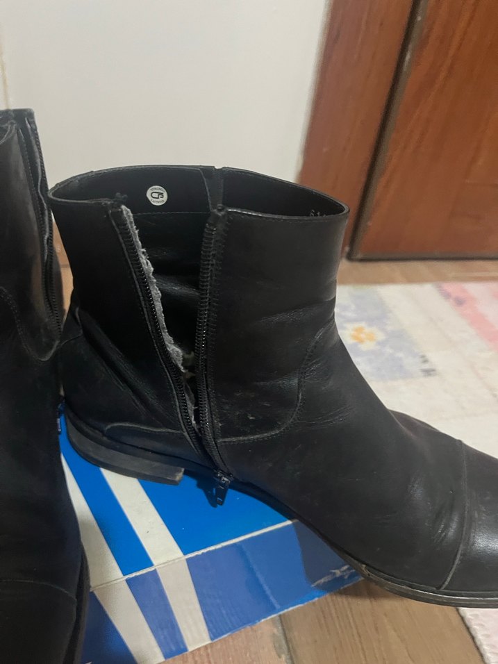 Siyah Deri Tokalı Erkek Biker Botları - Görsel 4