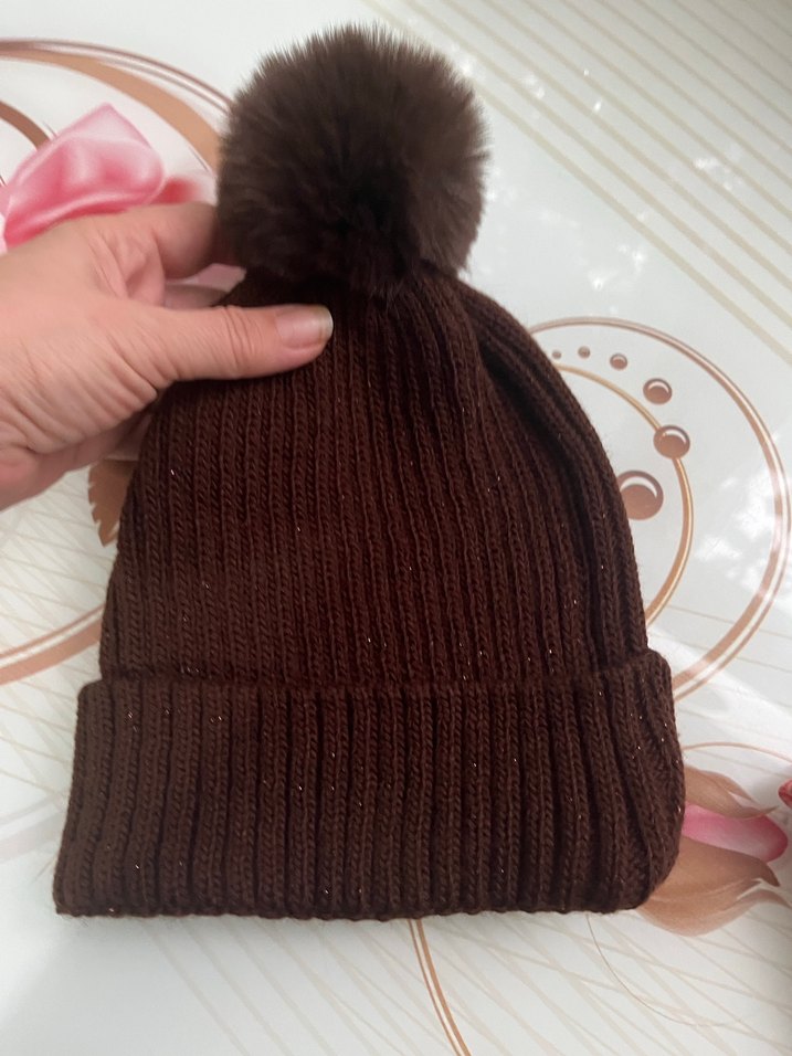 Kahverengi Örgü Kadın Bere - Görsel 4