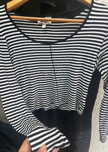 Çizgili Siyah Uzun Kollu bluz - Görsel 3