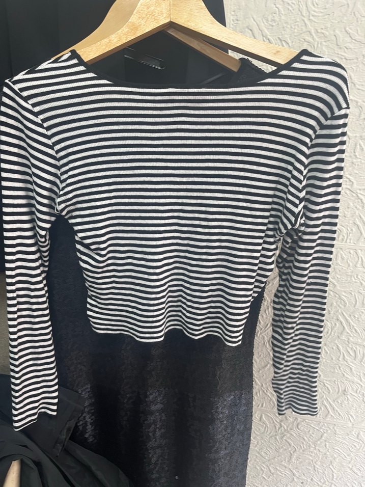 Çizgili Siyah Uzun Kollu bluz - Görsel 4