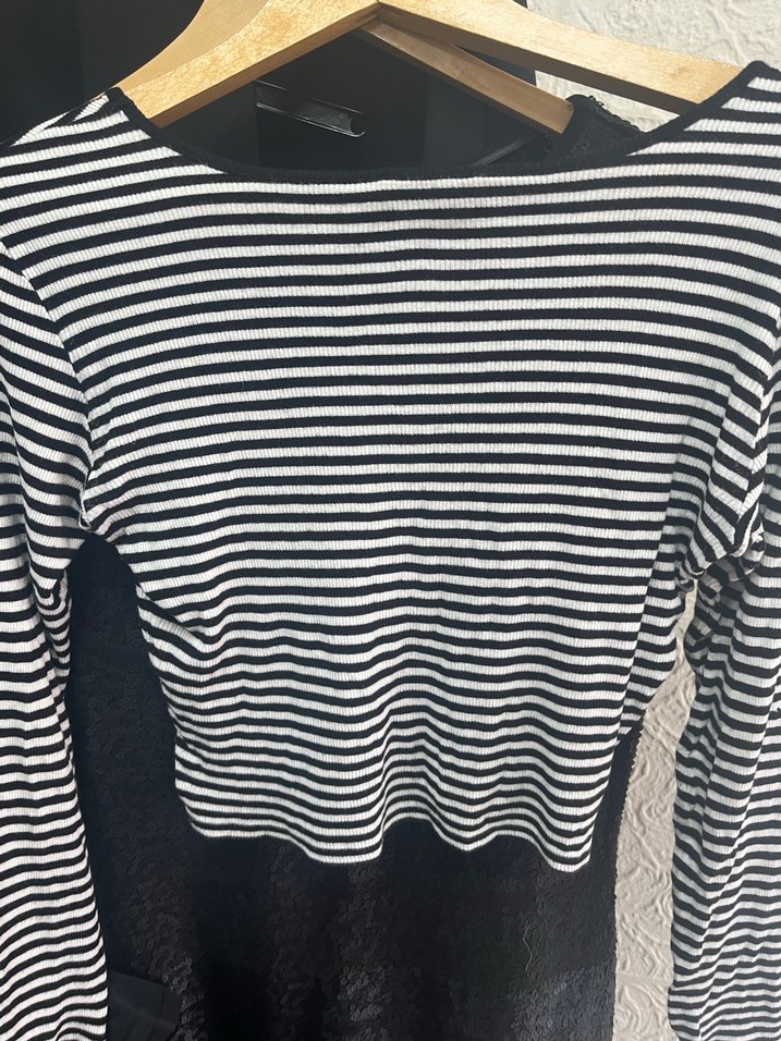 Çizgili Siyah Uzun Kollu bluz - Görsel 5