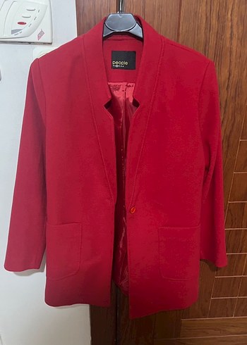 Kadın Kırmızı  Düğmeli Blazer kaban - Görsel 2