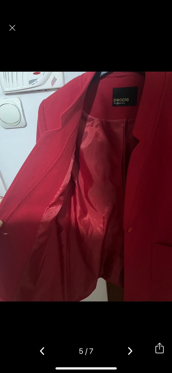 Kadın Kırmızı  Düğmeli Blazer kaban - Görsel 5