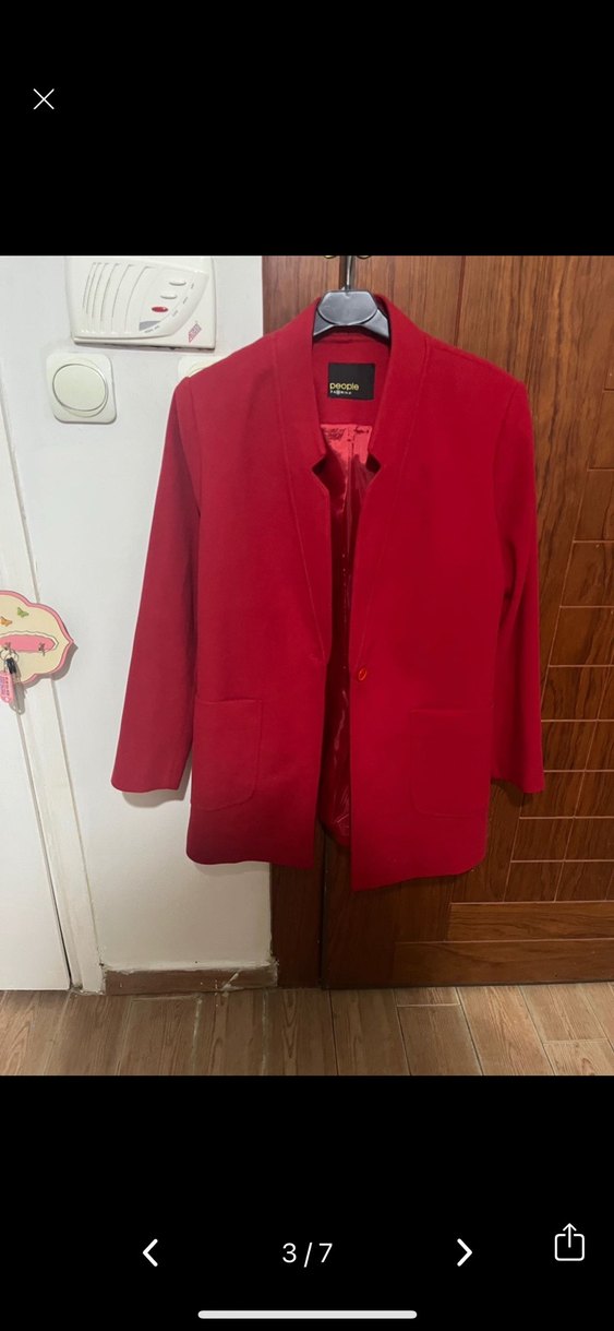 Kadın Kırmızı  Düğmeli Blazer kaban - Görsel 3