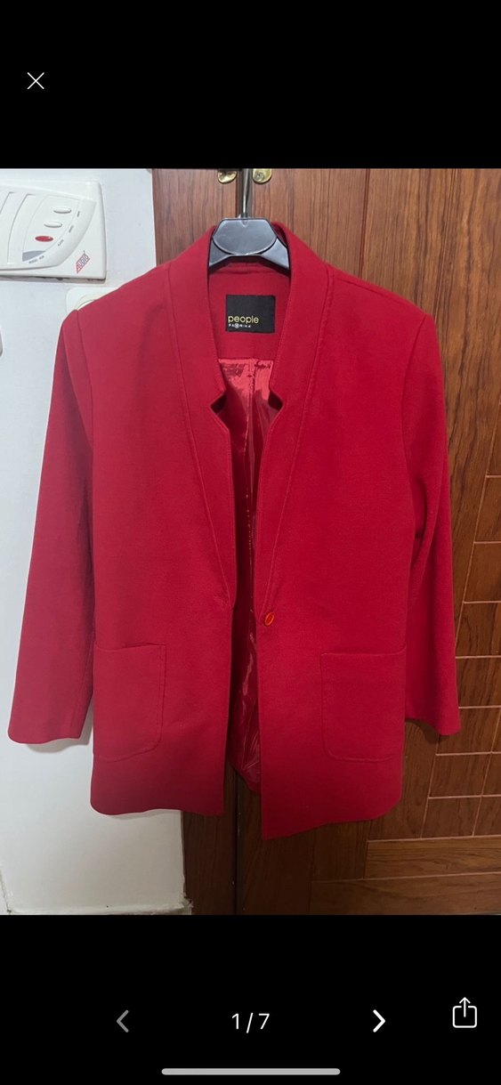 Kadın Kırmızı  Düğmeli Blazer kaban - Görsel 2