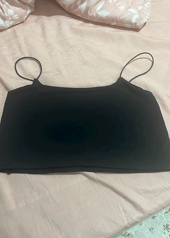 Kadın Siyah İnce Askılı Düz crop atlet - Görsel 2