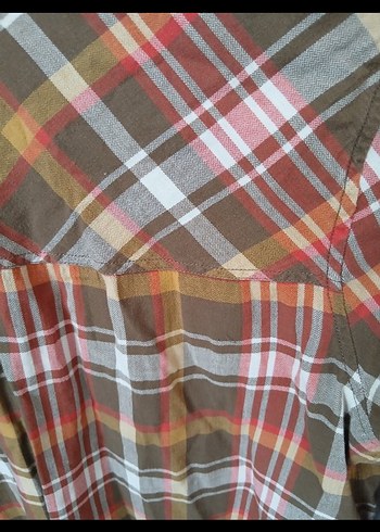 Düğmeli Bol Kesim Kahverengi Kareli Gömlek - Görsel 4