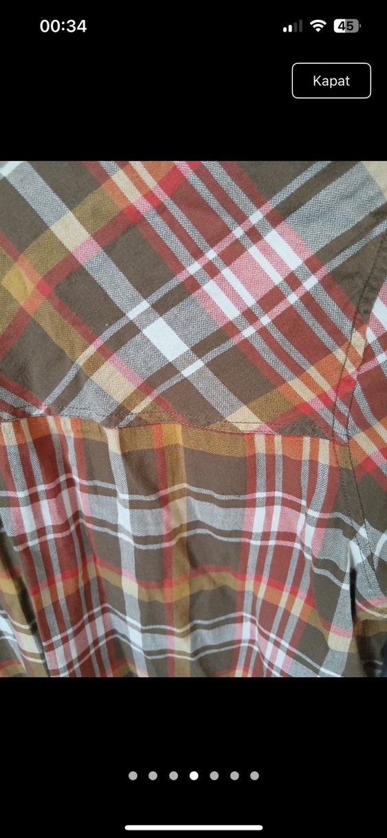 Düğmeli Bol Kesim Kahverengi Kareli Gömlek - Görsel 4