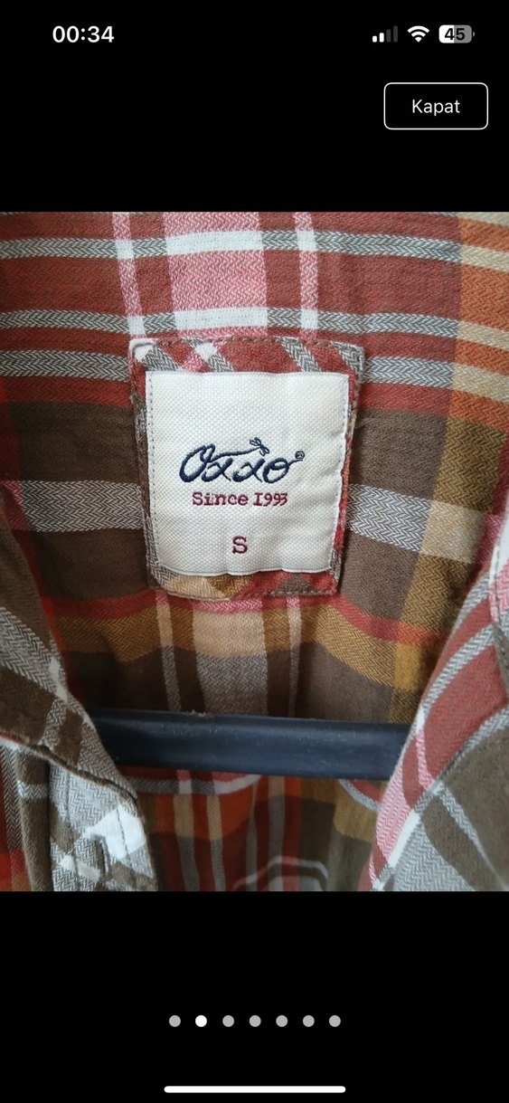 Düğmeli Bol Kesim Kahverengi Kareli Gömlek - Görsel 2