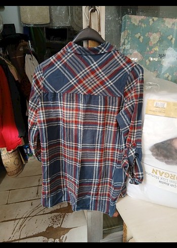 Kadın Gri Ekose Düğmeli Gömlek - Görsel 5