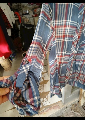 Kadın Gri Ekose Düğmeli Gömlek - Görsel 3