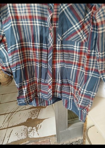 Kadın Gri Ekose Düğmeli Gömlek - Görsel 2