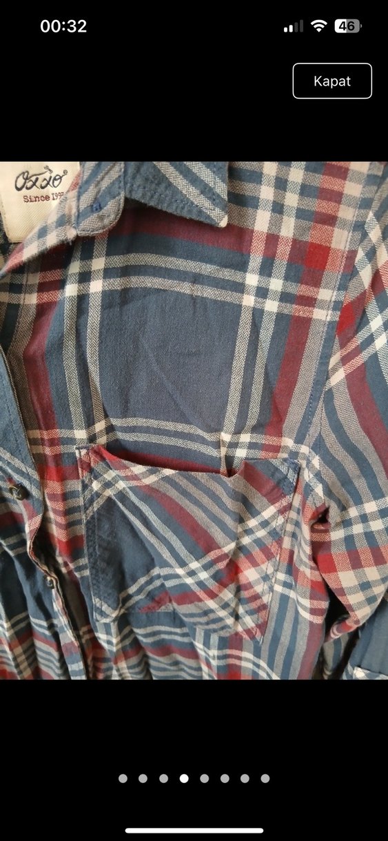 Kadın Gri Ekose Düğmeli Gömlek - Görsel 4